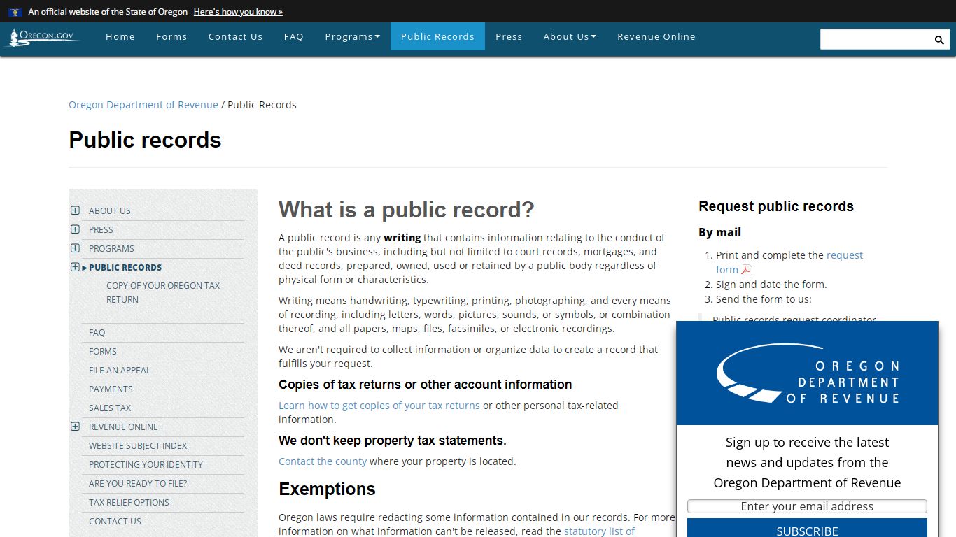 State of Oregon: Public Records - Public records